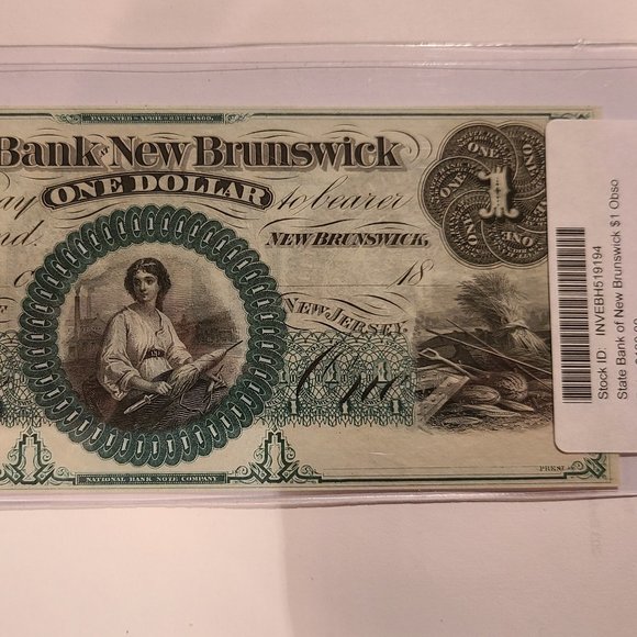 State Bank of New Brunswick $1 Obsolete Banknote, Ca. 1860 - Picture 2 of 7